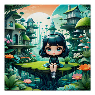 Póster Lechuza cuta en Beanie colorida