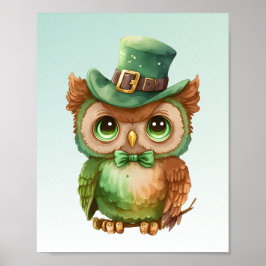 Póster Lechuza Cuta en un sombrero verde superior