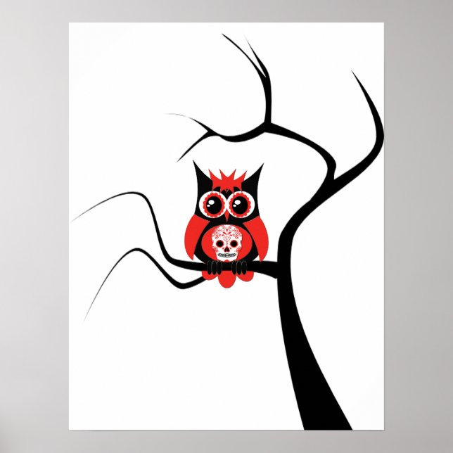 Póster Lechuza de azúcar roja en Poster de árbol (Frente)