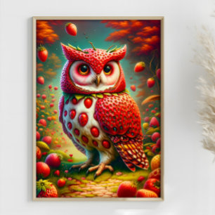 Póster Lechuza de fresa Fantasy Surrealista