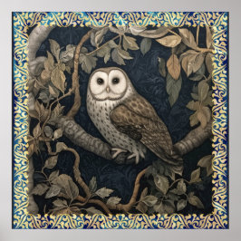 Póster Lechuza de granero en un bosque nocturno al estilo