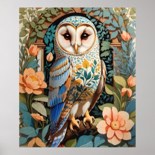 Póster Lechuza de grano con estampado floral de época