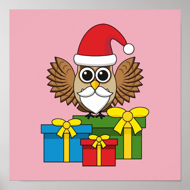 Póster Lechuza de Santa Claus con regalos (Frente)