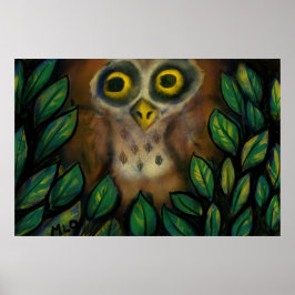 Póster Lechuza en un árbol leafy