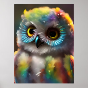 Póster Lechuza Fluffy Cute Colorful