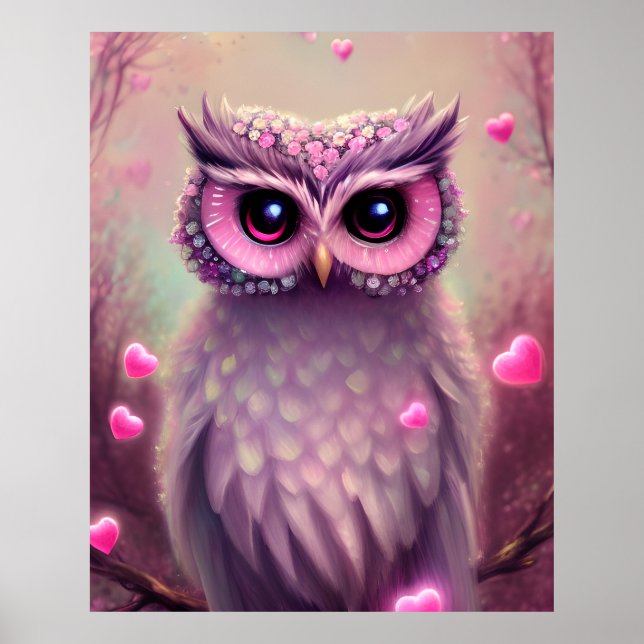 Póster Lechuza Kawaii Rosa (Frente)