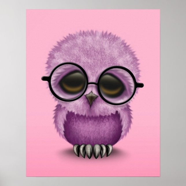 Póster Lechuza morada corta con gafas rosadas (Frente)