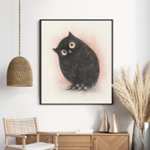 Póster Lechuza Negra Caprichosa   Carbón Curioso