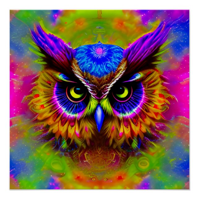Póster Lechuza Psicodélica Hippie Groovy (Anverso)