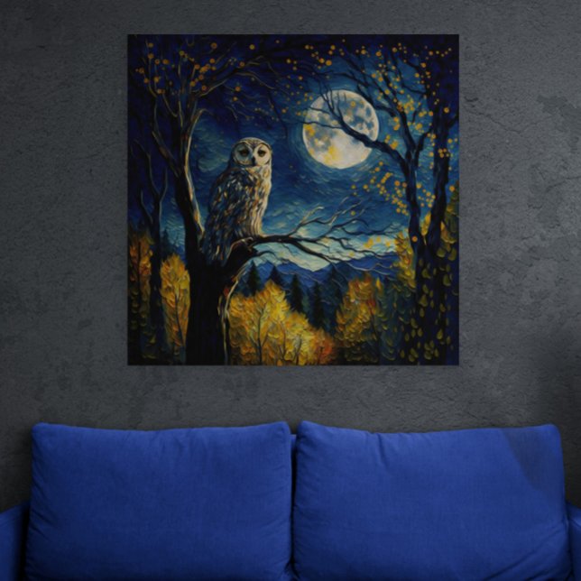 Póster Lechuza sabia encaramada en un árbol bajo la luna  (Subido por el creador)