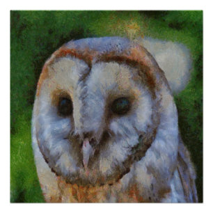 Póster Lechuza Tawny En Arte Pointillista
