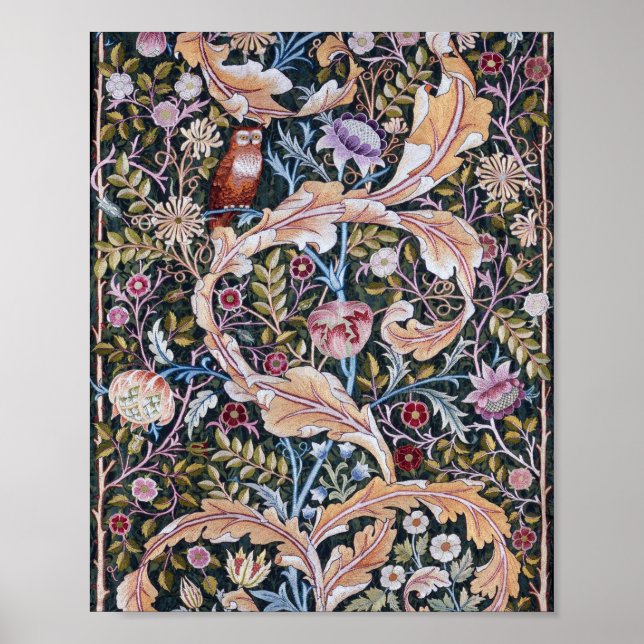 Póster Lechuza y flores, William Morris (Frente)