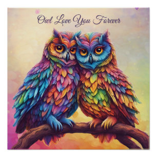 Póster Lechuzas coloridas-Amantes-El día de San Valentín