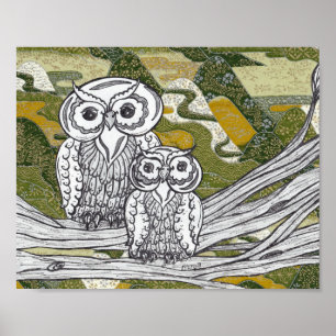 Póster Lechuzas de papel chinas 8