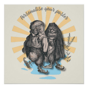 Póster Lechuzas para patinar   Estilo retro   Diseño nost