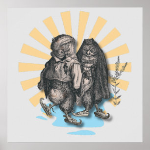 Póster Lechuzas para patinar   Estilo retro   Diseño nost