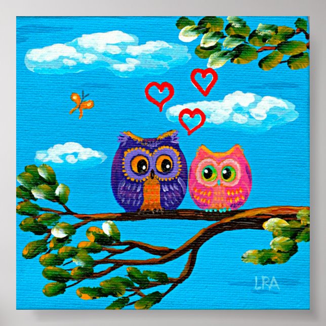 Póster Lechuzas singulares en el amor de las creaciones a (Frente)