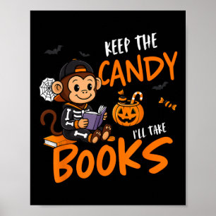 Póster Lector de libros lindo Halloween leyendo gusanos d