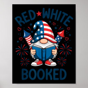 Póster Lector patriótico Libro Rojo Blanco Fuegos artific