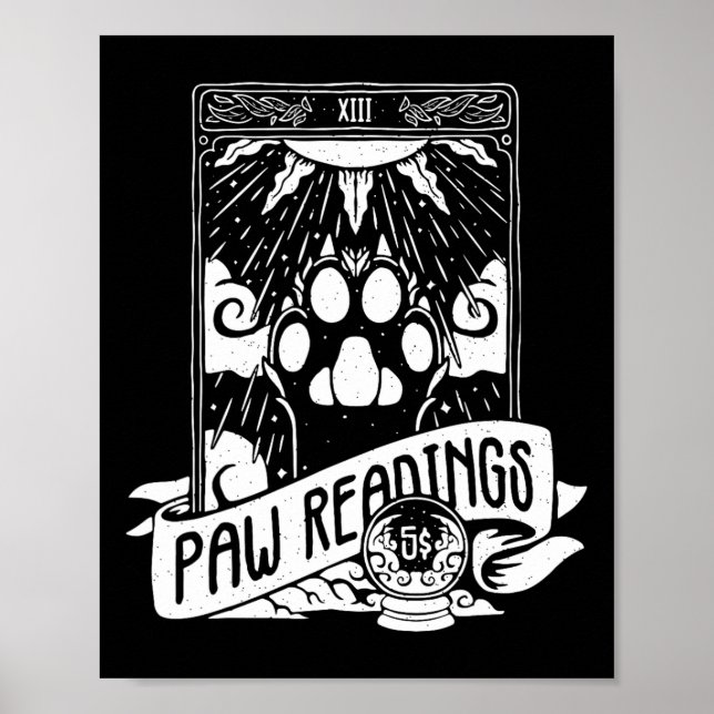 Póster Lectura De La Tarjeta Tarot Crescent Moon Y Cat Pa (Frente)