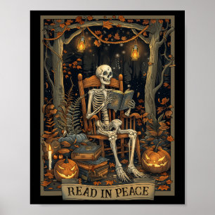 Póster Lectura Divertida En Paz Esqueleto Halloween Leer