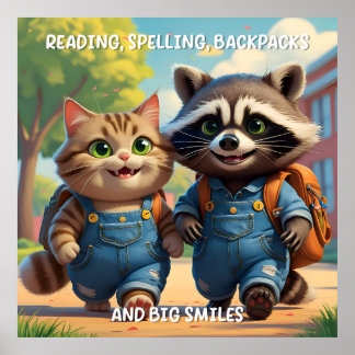 Póster Lectura, ortografía, mochilas y sonrisas