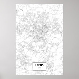 Póster Leeds, Inglaterra (negro sobre blanco)