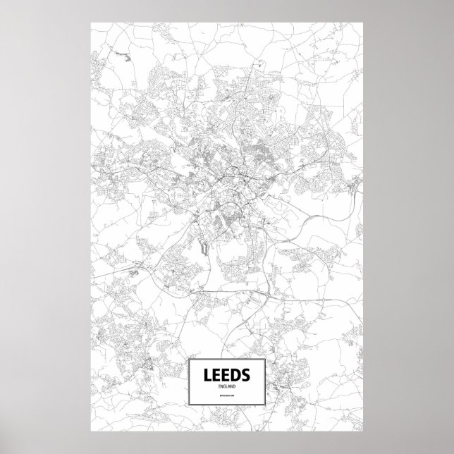 Póster Leeds, Inglaterra (negro sobre blanco) (Frente)
