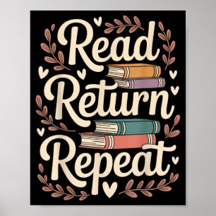Póster Leer Devolver Repetir Bibliotecario Divertido Bibl