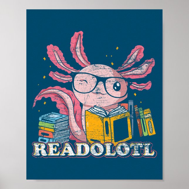 Póster Leer el libro Axolotl Divertido leer pescado (Frente)