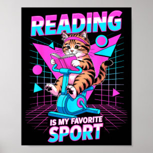 Póster Leer es el deporte favorito del gato divertido ama