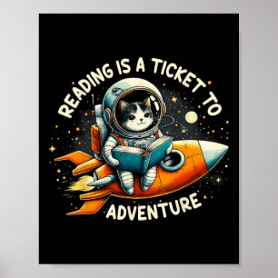 Póster Leer Es Un Gato Astronauta De Ticket Para Aventura
