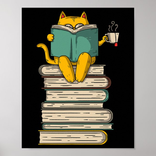 Póster Leer Gato - Libro Gracioso Y Duelo De Té Amante Co (Frente)