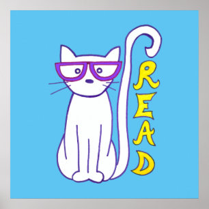 Póster Leer gatos con gafas para leer en aula