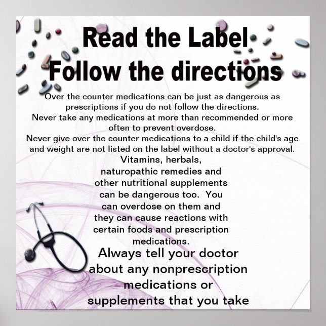 Póster Leer la etiqueta, seguir las instrucciones (Frente)