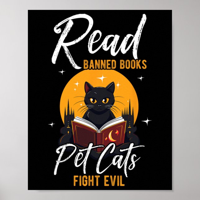 Póster Leer Libros Prohibidos Mascotas Gatos Luchan Contr (Frente)