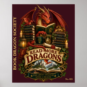 Póster Leer más dragones Sociedad del Dragón del Libro