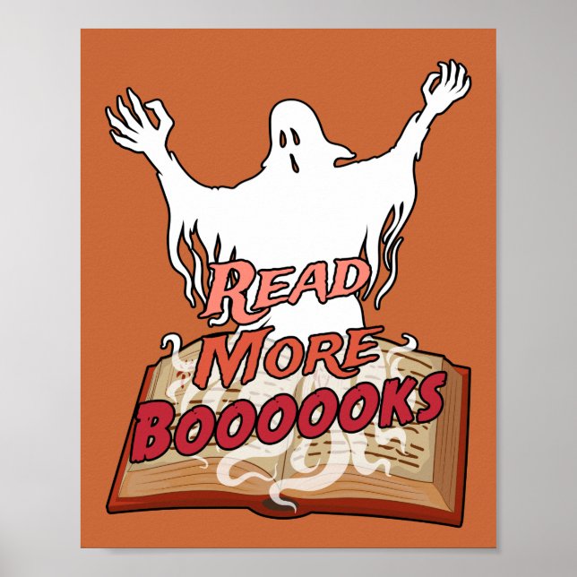 Póster Leer más libros Fantasma libro Halloween (Frente)
