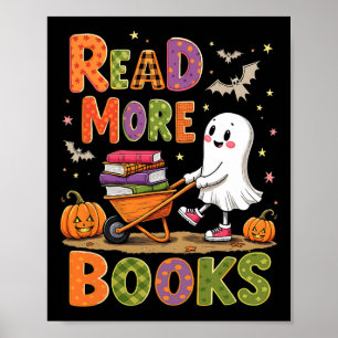 Póster Leer más libros Lector de Halloween Cute Fantasma
