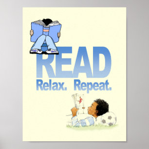 Póster Leer, relajar y repetir Poster de alfabetización
