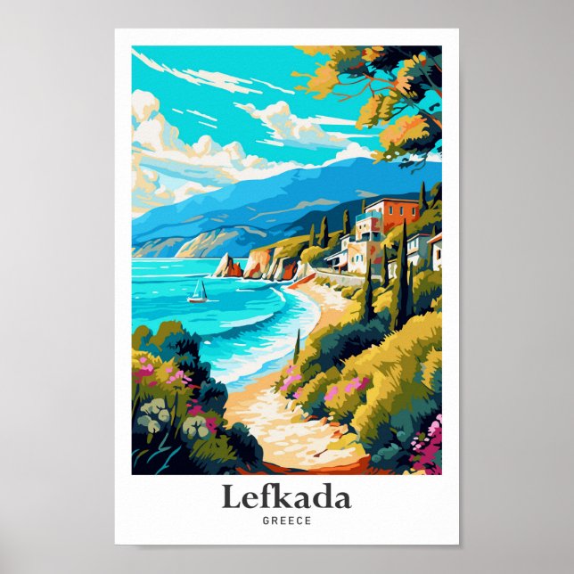 Póster Lefkada Grecia Ilustracion de Viajes (Frente)