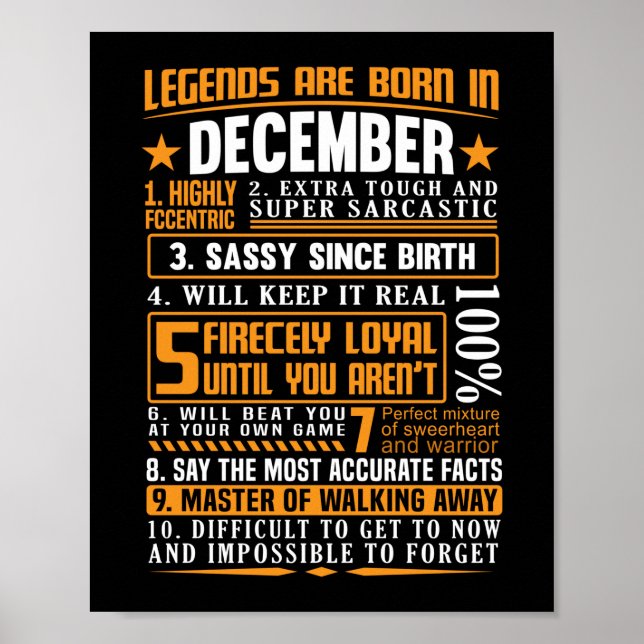 PÓSTER LEGENDS ARE BORN IN DECEMBER BIRTHDAY MONTH (Frente)