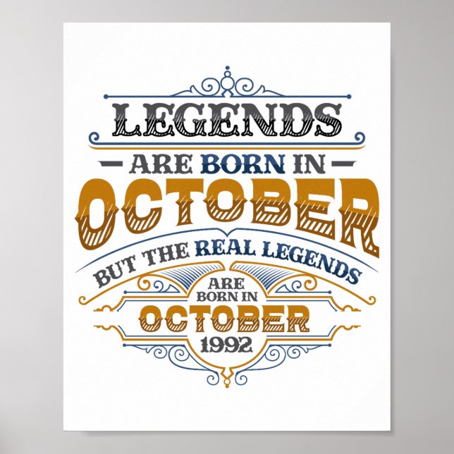 Póster Legends Are Born In October 1992 Womens Birthday C (Frente)