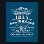 Póster Legends Were Born In July 1988 34th Birthday 34<br><div class="desc">Legends Were Born In July 1988 34th Birthday 34 Year Old Gift. Perfect gift for your dad,  mom,  papa,  men,  women,  friend and family members on Thanksgiving Day,  Christmas Day,  Mothers Day,  Fathers Day,  4th of July,  1776 Independent day,  Veterans Day,  Halloween Day,  Patrick's Day</div>