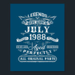 Póster Legends Were Born In July 1988 34th Birthday 34<br><div class="desc">Legends Were Born In July 1988 34th Birthday 34 Year Old Gift. Perfect gift for your dad,  mom,  papa,  men,  women,  friend and family members on Thanksgiving Day,  Christmas Day,  Mothers Day,  Fathers Day,  4th of July,  1776 Independent day,  Veterans Day,  Halloween Day,  Patrick's Day</div>