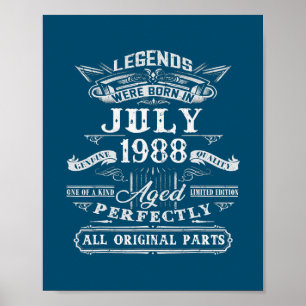 Póster Legends Were Born In July 1988 34th Birthday 34