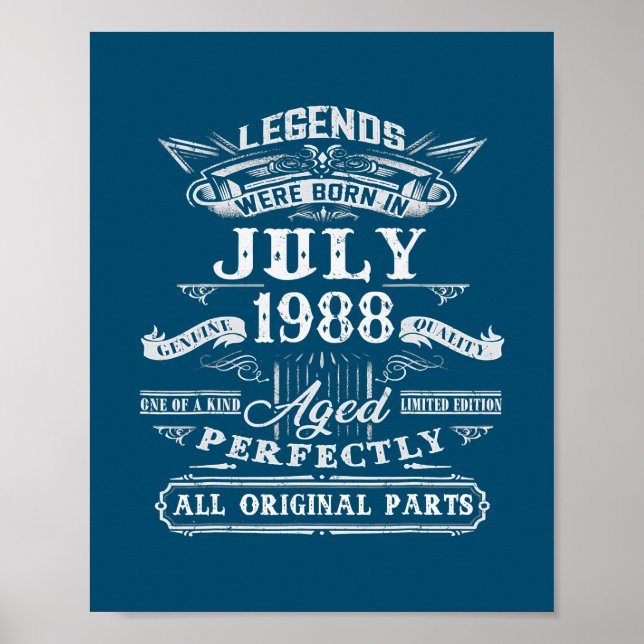 Póster Legends Were Born In July 1988 34th Birthday 34 (Frente)