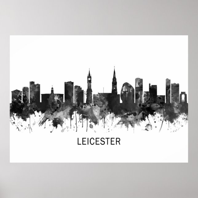 Póster Leicester England Skyline BW (Frente)