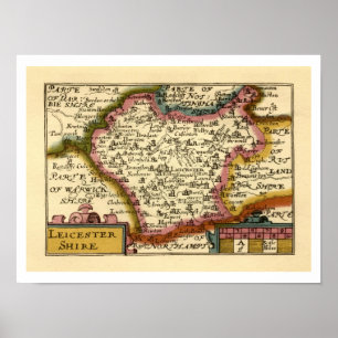 Póster Leicestershire County England Mapa anticuario anti