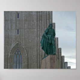 Póster Leif Erikson, Hallgrimfalkja, Reykjavik, Islandia